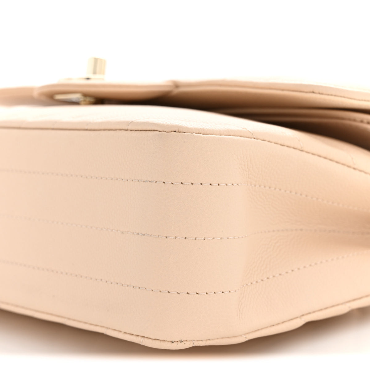 Caviar Chevron Quilted Small Double Flap Beige