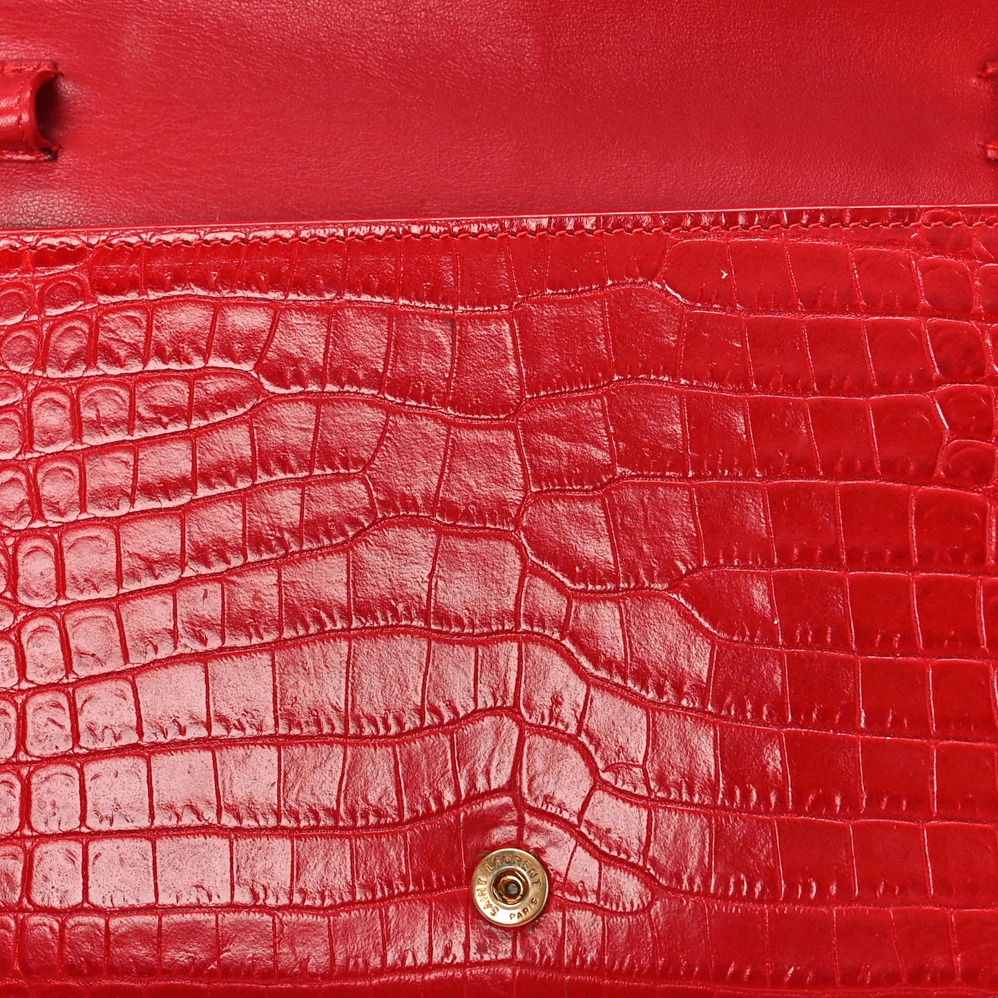 Calfskin Crocodile Embossed Monogram Chain Wallet New Lipstick Red
