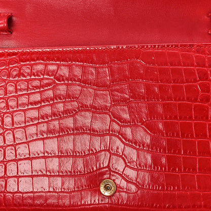 Saint Laurent Calfskin Crocodile Embossed Monogram Chain Wallet New Lipstick Red 13 of 13
