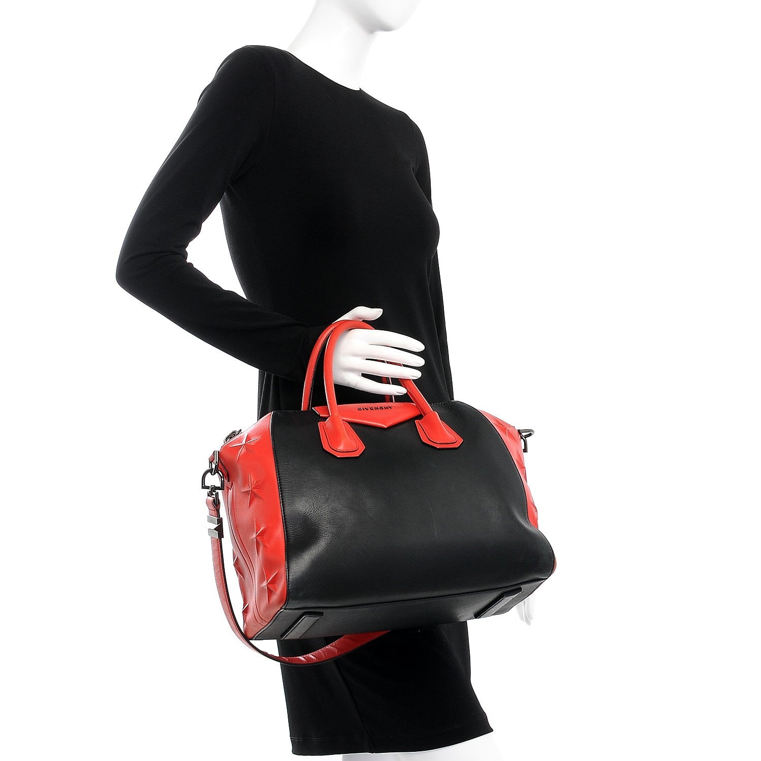 Givenchy Smooth Calfskin Star Embossed Medium Antigona Black Red 3 of 17