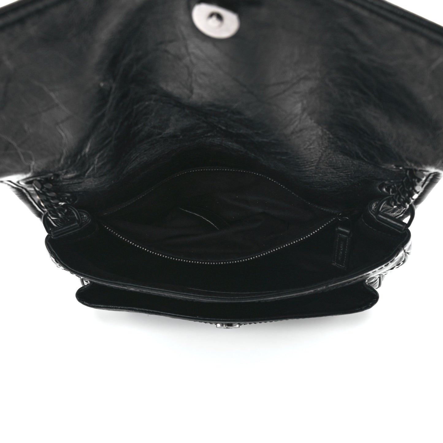 Crinkled Calfskin Matelasse Monogram Medium Niki Chain Satchel Black