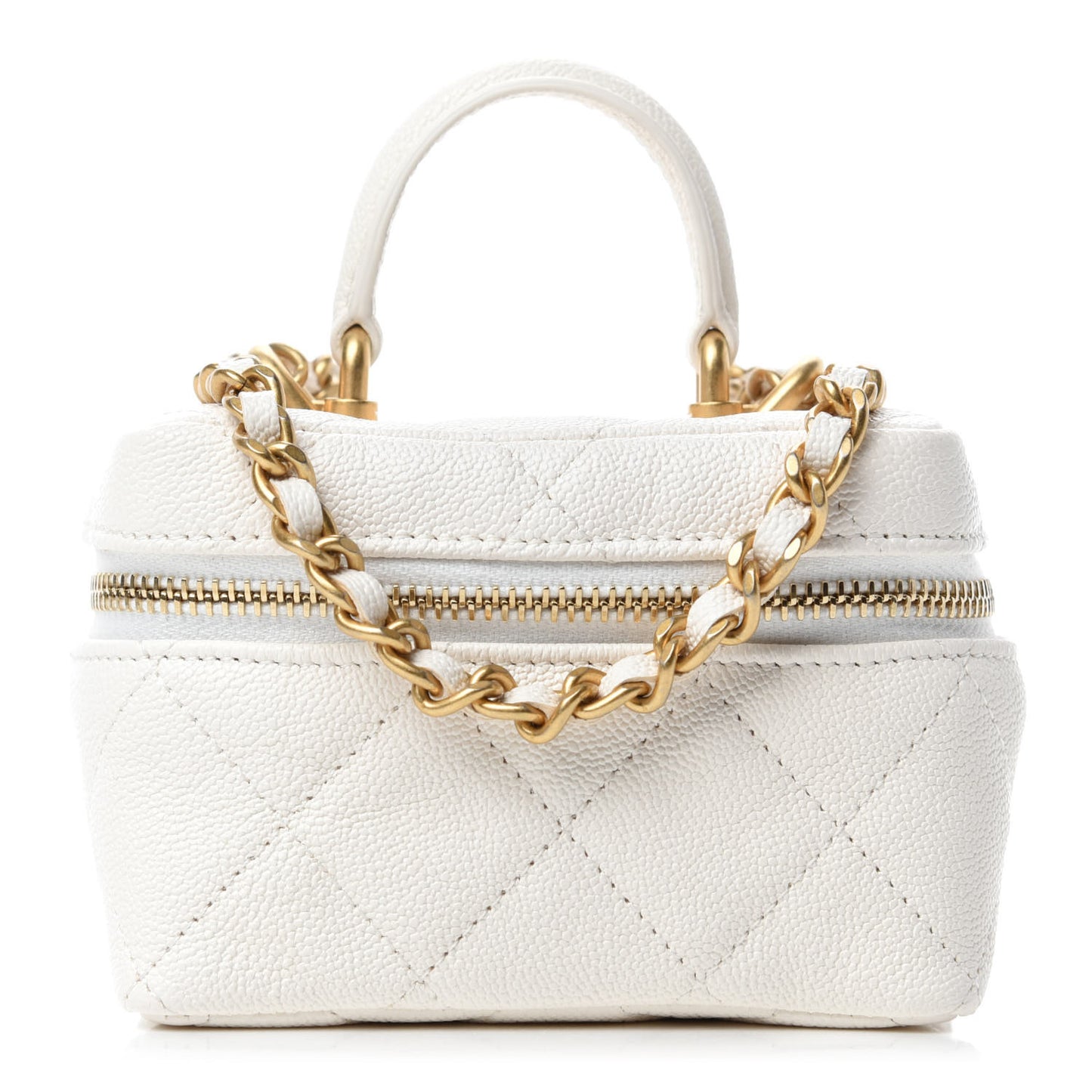Caviar Quilted Mini Top Handle Vanity With Chain White