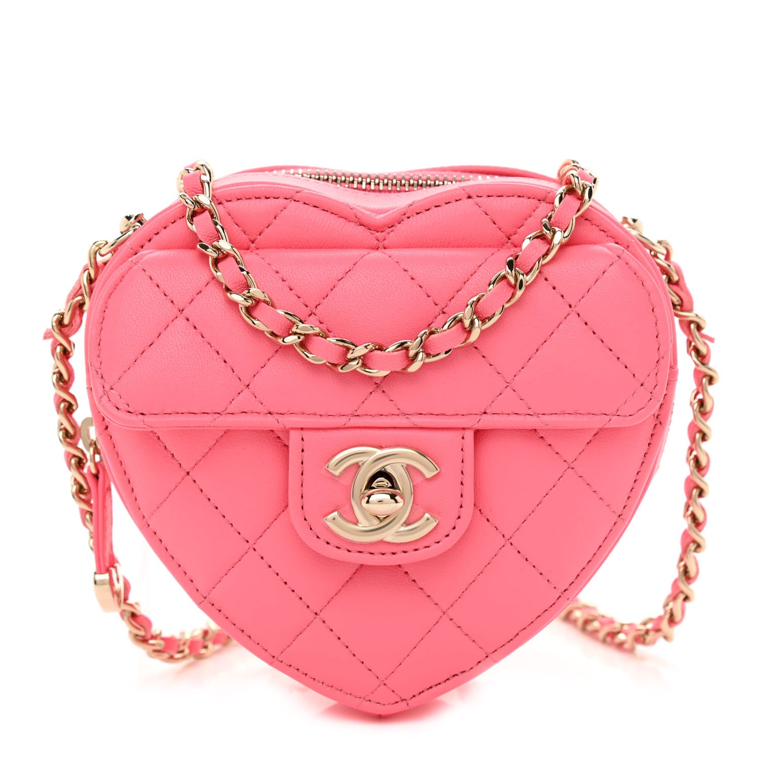 Chanel Lambskin Quilted CC In Love Heart Clutch With Chain Pink 1 of 11