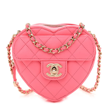 Chanel Lambskin Quilted CC In Love Heart Clutch With Chain Pink 1 of 11