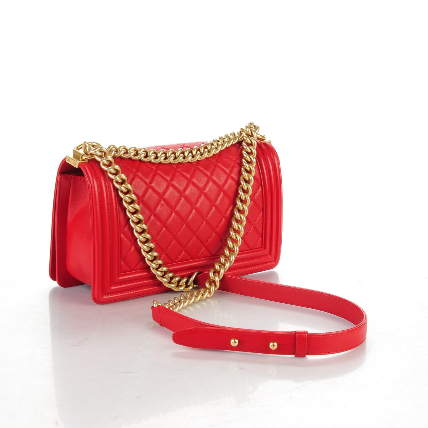 Lambskin Quilted Medium Boy Flap Red