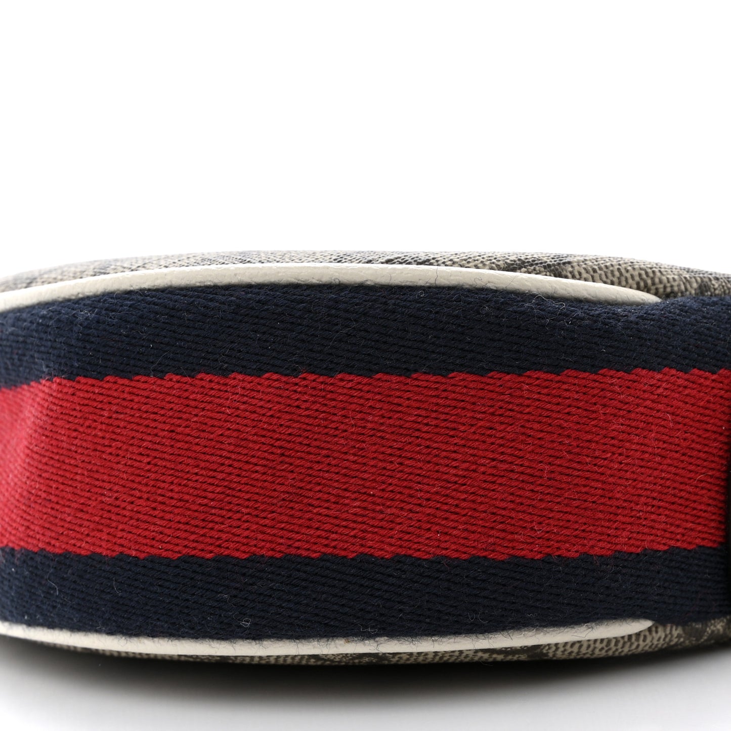 GG Supreme Monogram Textured Dollar Calfskin Web Mini Ophidia Half Moon Hobo Beige Ebony Mystic White