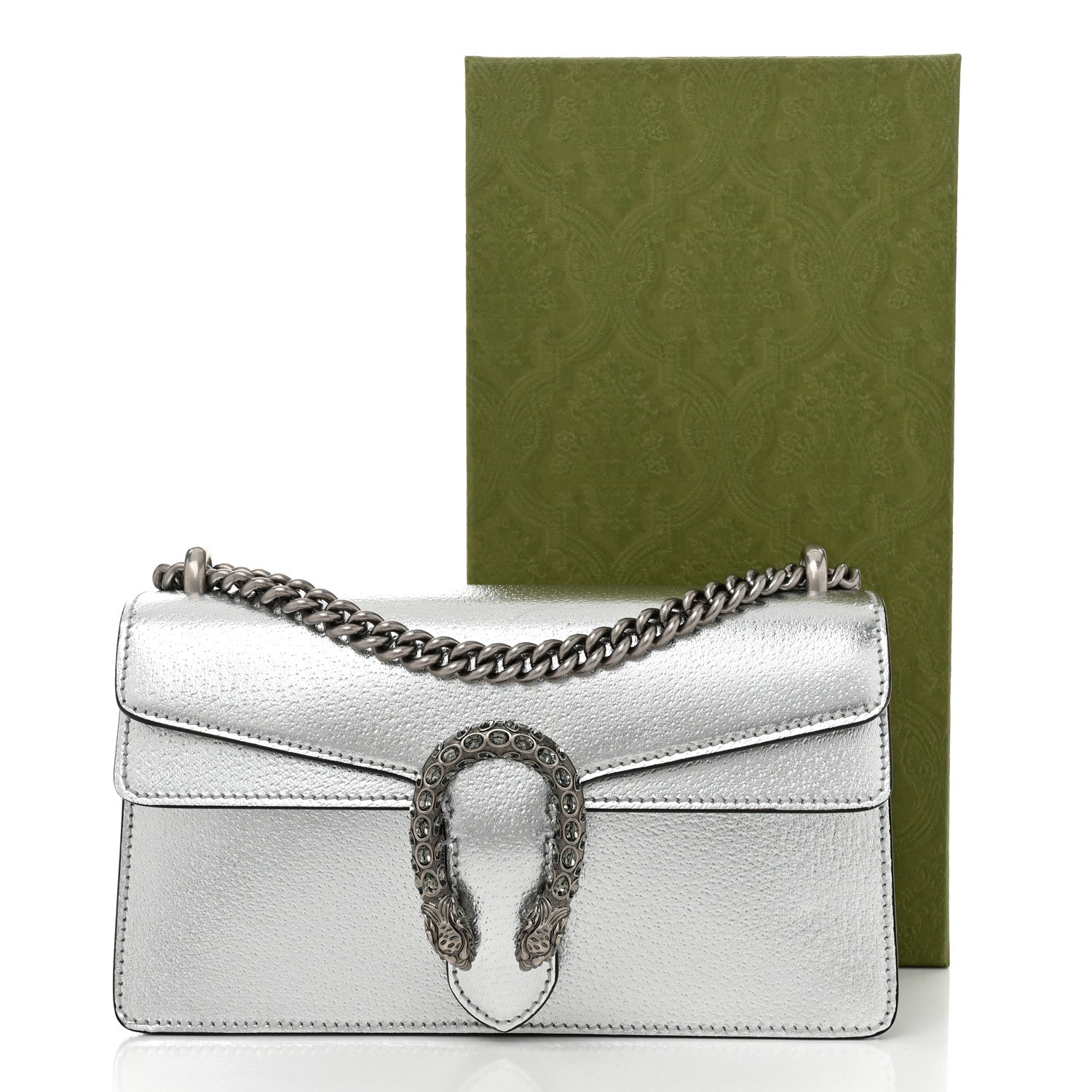 Gucci Metallic Textured Calfskin Crystal Small Dionysus Shoulder Bag Silver 11 of 11