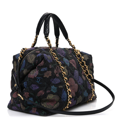 Chanel Denim Printed Destination Chenonceau Shoulder Bag Charcoal Multicolor 3 of 10
