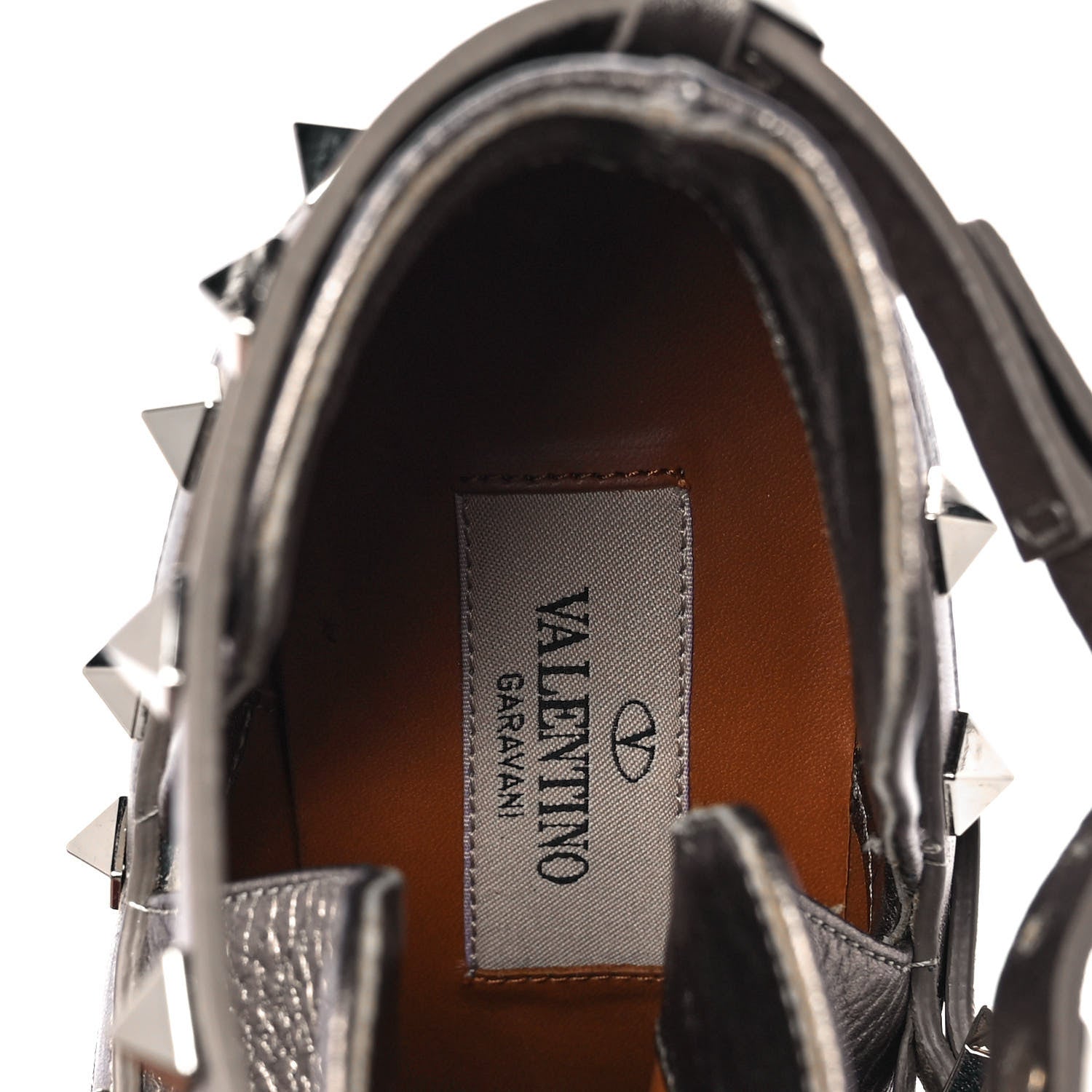Valentino Garavani Metallic Grained Calfskin Rockstud Double Buckle 100mm Ankle Boots 38.5 Sasso 6 of 9