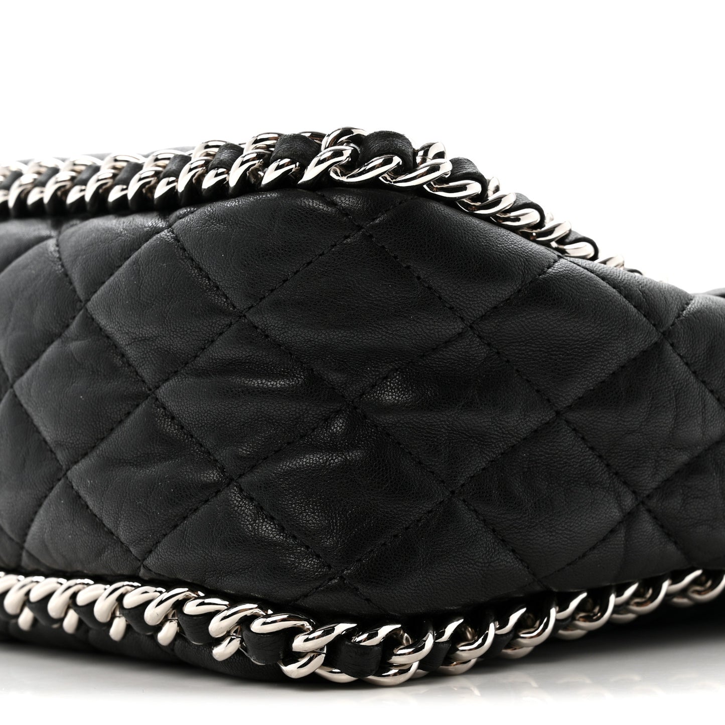 Washed Lambskin Quilted Maxi Chain Around Flap Black