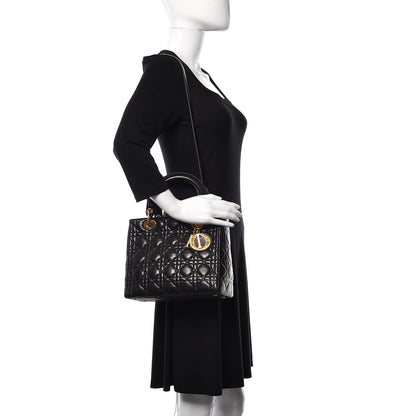 Christian Dior Lambskin Cannage Medium Lady Dior Black 2 of 13