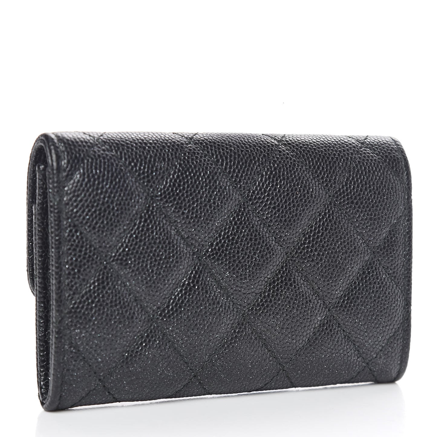 Iridescent Caviar Flap Quilted Card Holder Black