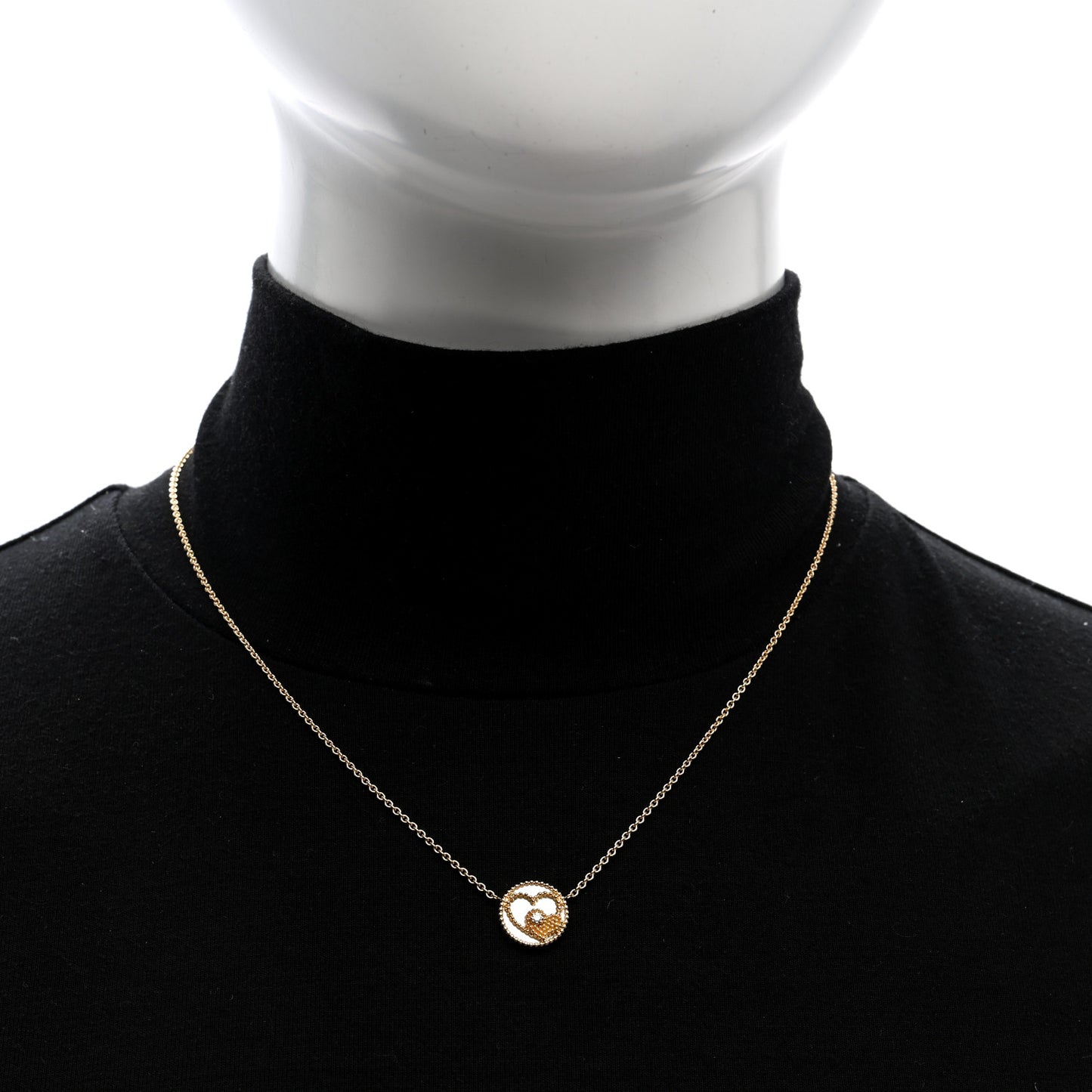 18K Yellow Gold Diamond Mother of Pearl Rose Des Vents Heart Necklace