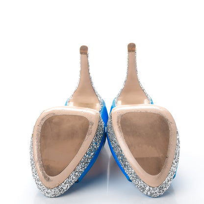 Miu Miu Patent Glitter Peep Toe Pumps 38 Blue 7 of 16