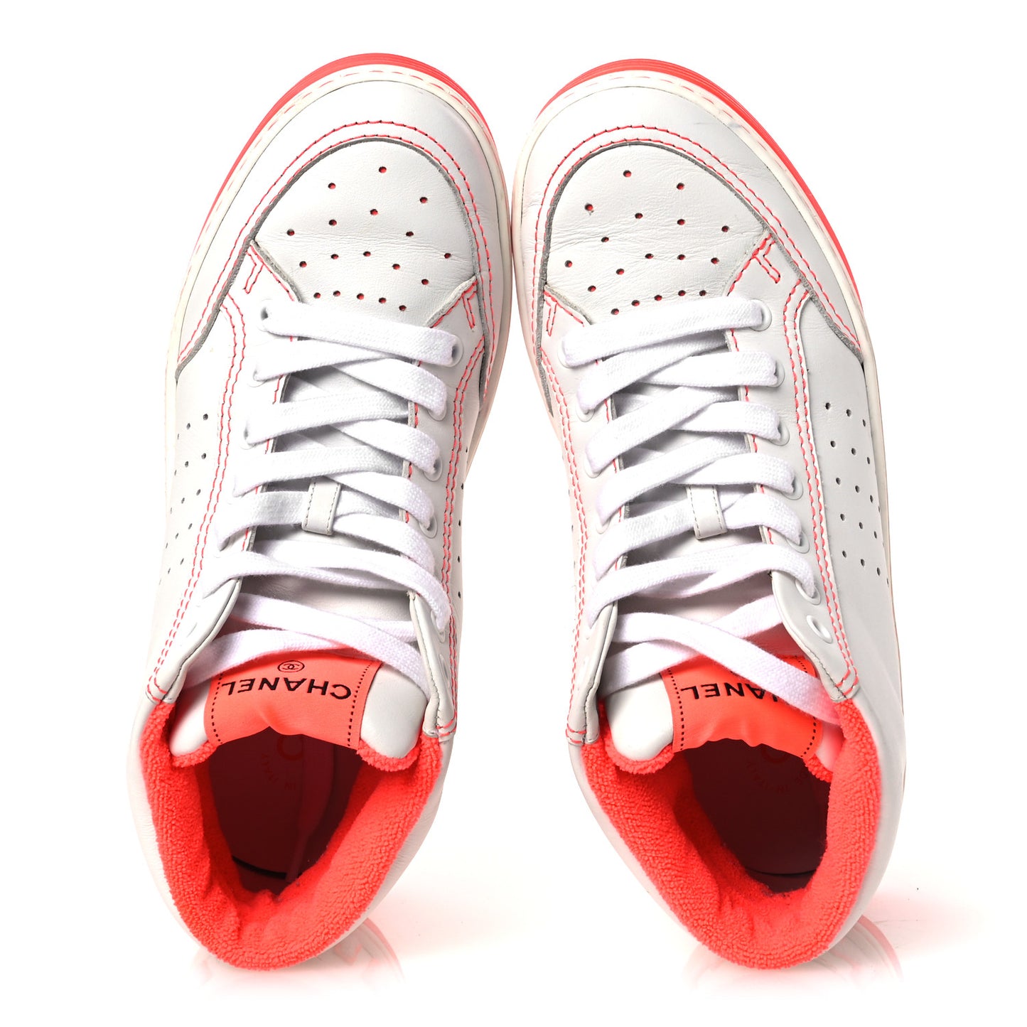 Calfskin Womens Logo High Top Sneakers 38 White Pink