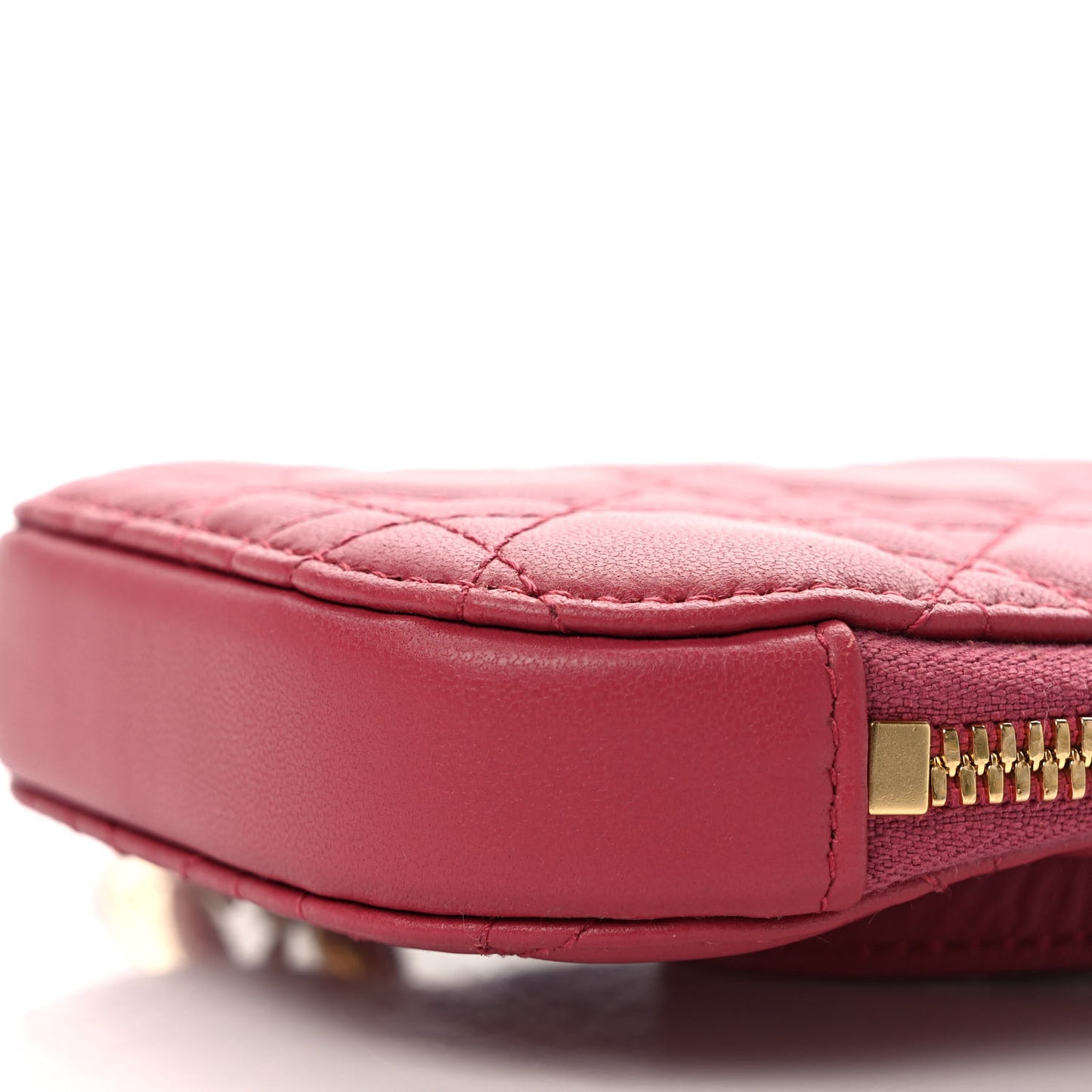 Lambskin Cannage Lady Dior Phone Holder Strawberry Pink