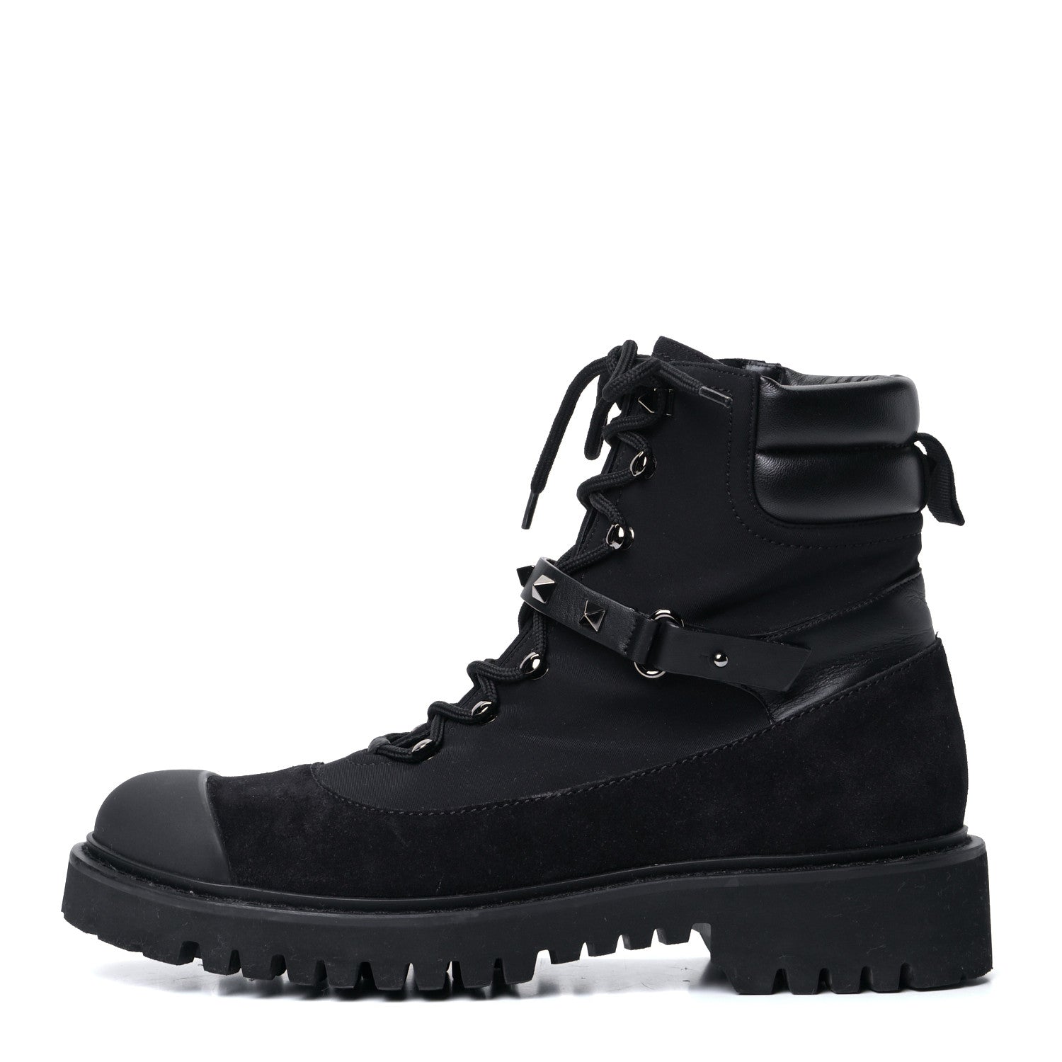 Valentino Garavani Suede Cap Toe Rockstud Combat Boots 40 Black 1 of 4
