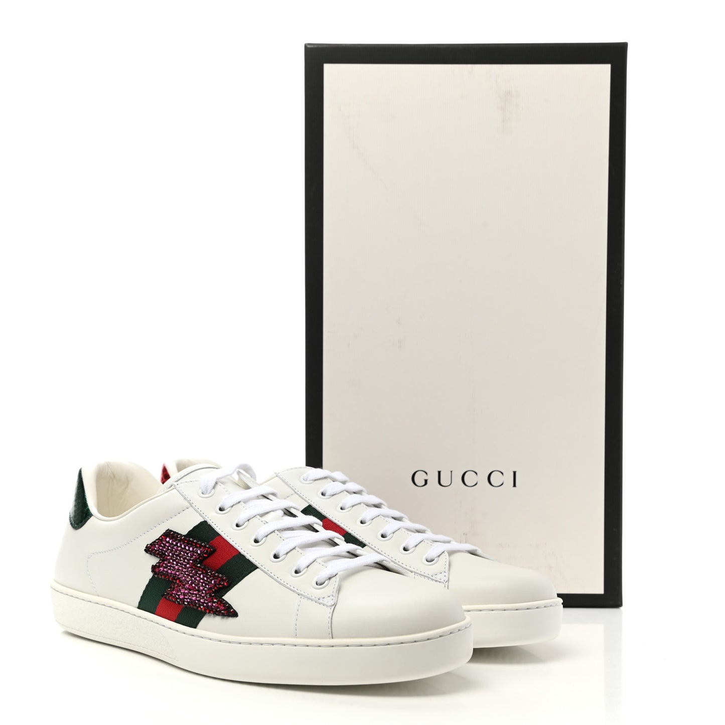 Calfskin Ayers Web Lightning Embroidered Mens Ace Sneakers 10 White