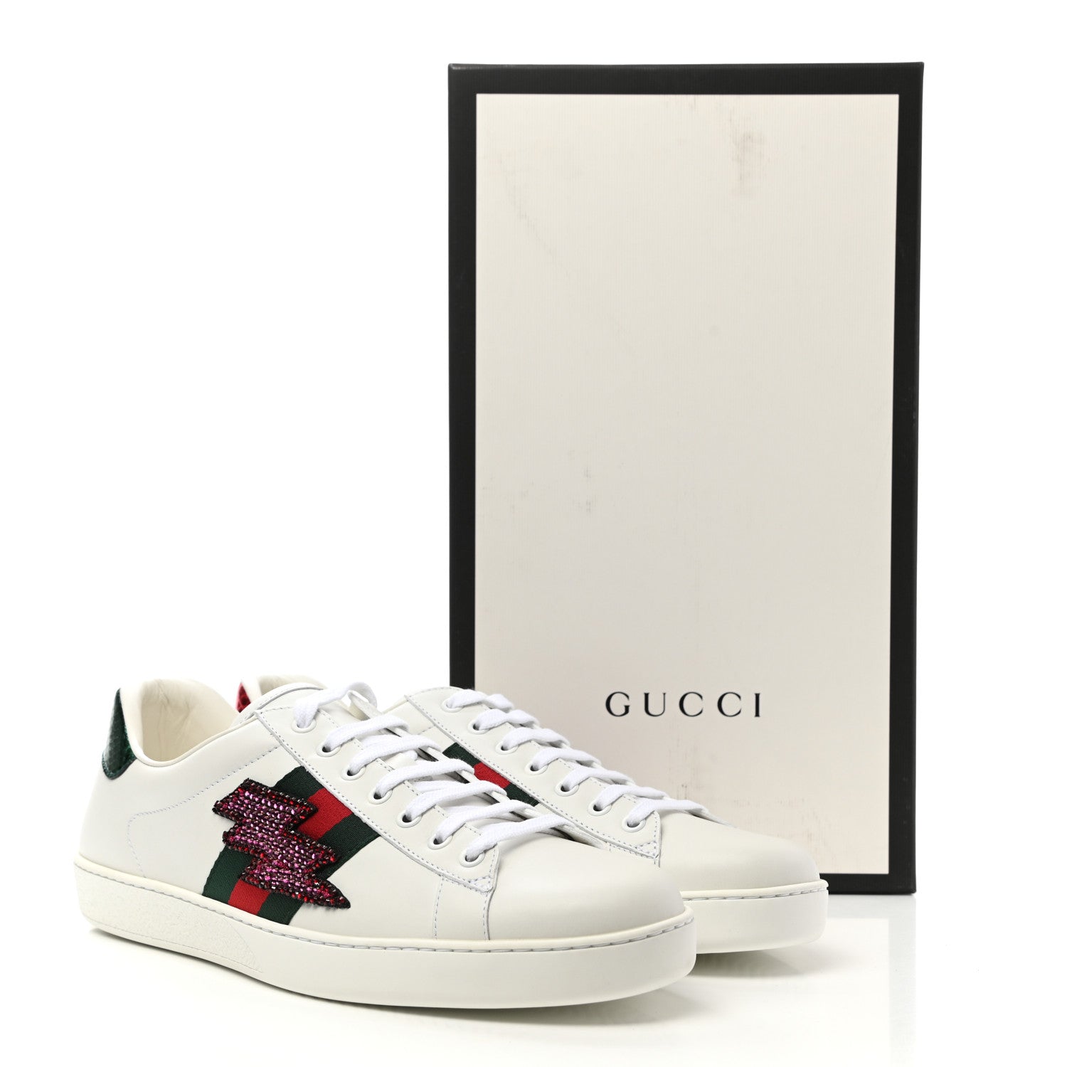 Gucci Calfskin Ayers Web Lightning Embroidered Mens Ace Sneakers 10 White 9 of 9