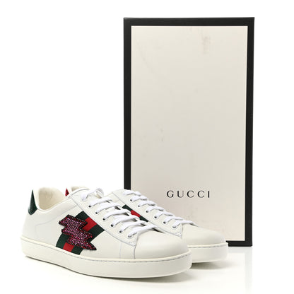 Gucci Calfskin Ayers Web Lightning Embroidered Mens Ace Sneakers 10 White 9 of 9
