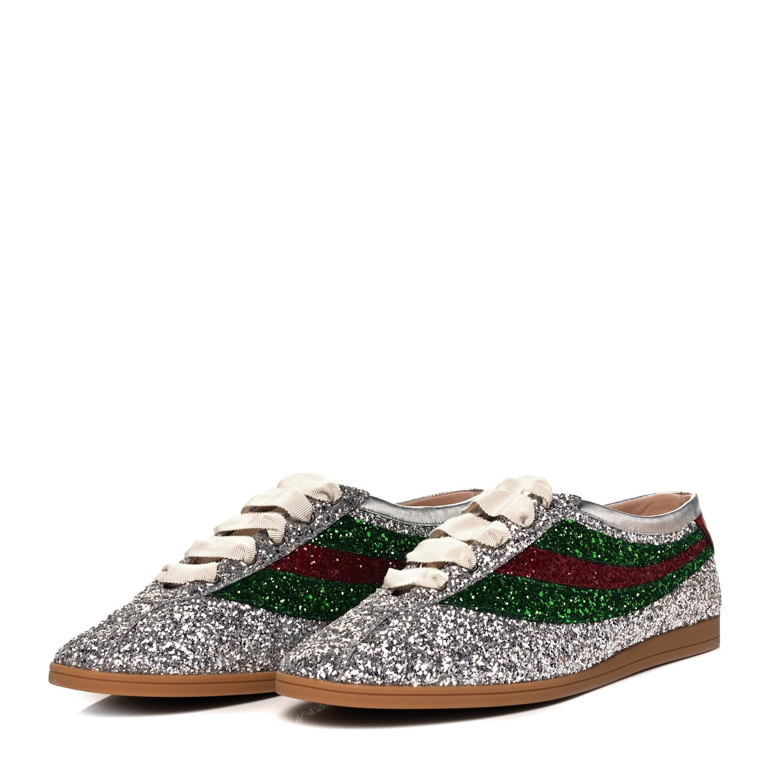 Gucci Glitter Fabric Web Mens Falacer Sneakers 9 Silver 3 of 7