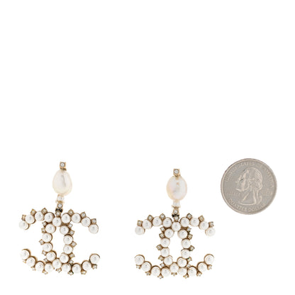 Chanel Crystal Pearl CC Drop Earrings Gold 2 of 6
