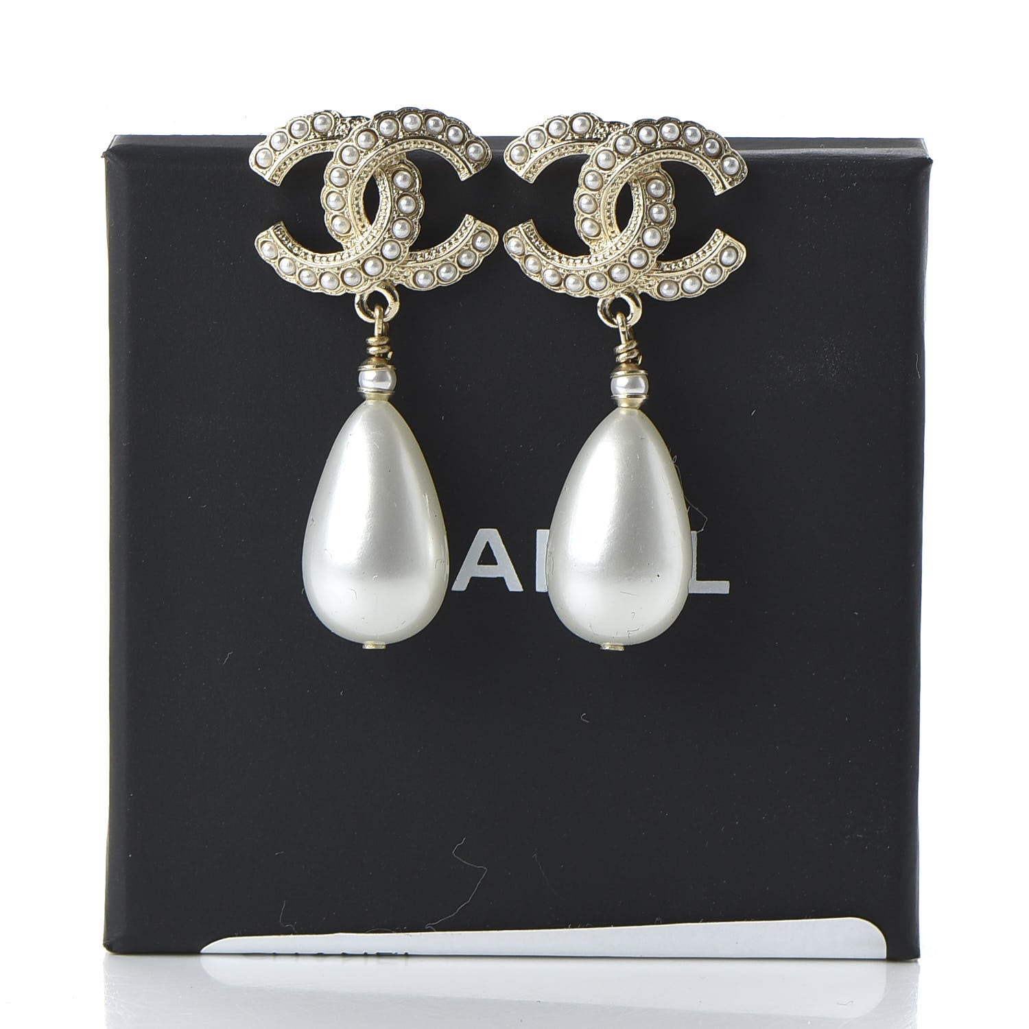 Chanel Pearl CC Drop Earrings Gold Pearly White 5 of 5