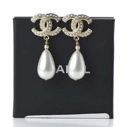 Chanel Pearl CC Drop Earrings Gold Pearly White 5 of 5