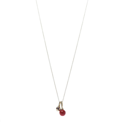 David Yurman 18K Yellow Gold Sterling Silver Ruby Enamel Solari Pendant Necklace Cherry 1 of 5