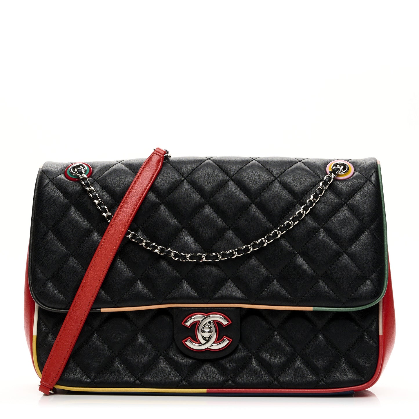 Lambskin Quilted Jumbo Cuba Color Flap Black