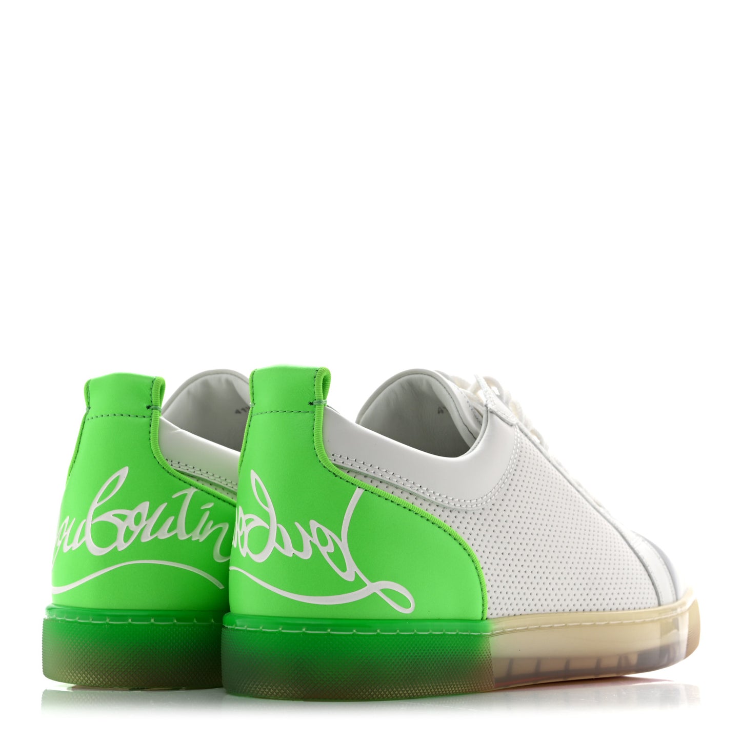 Calfskin Perforated Mens Fun Louis Junior Flat Sneakers  41.5 White Fluo Green
