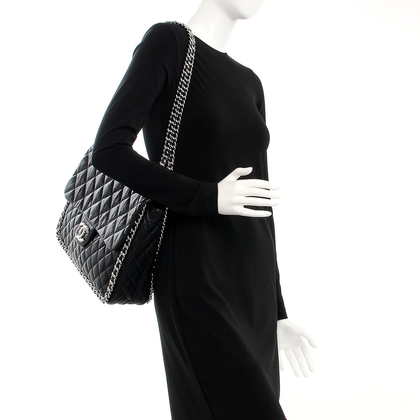 Washed Lambskin Quilted Maxi Chain Around Flap Black