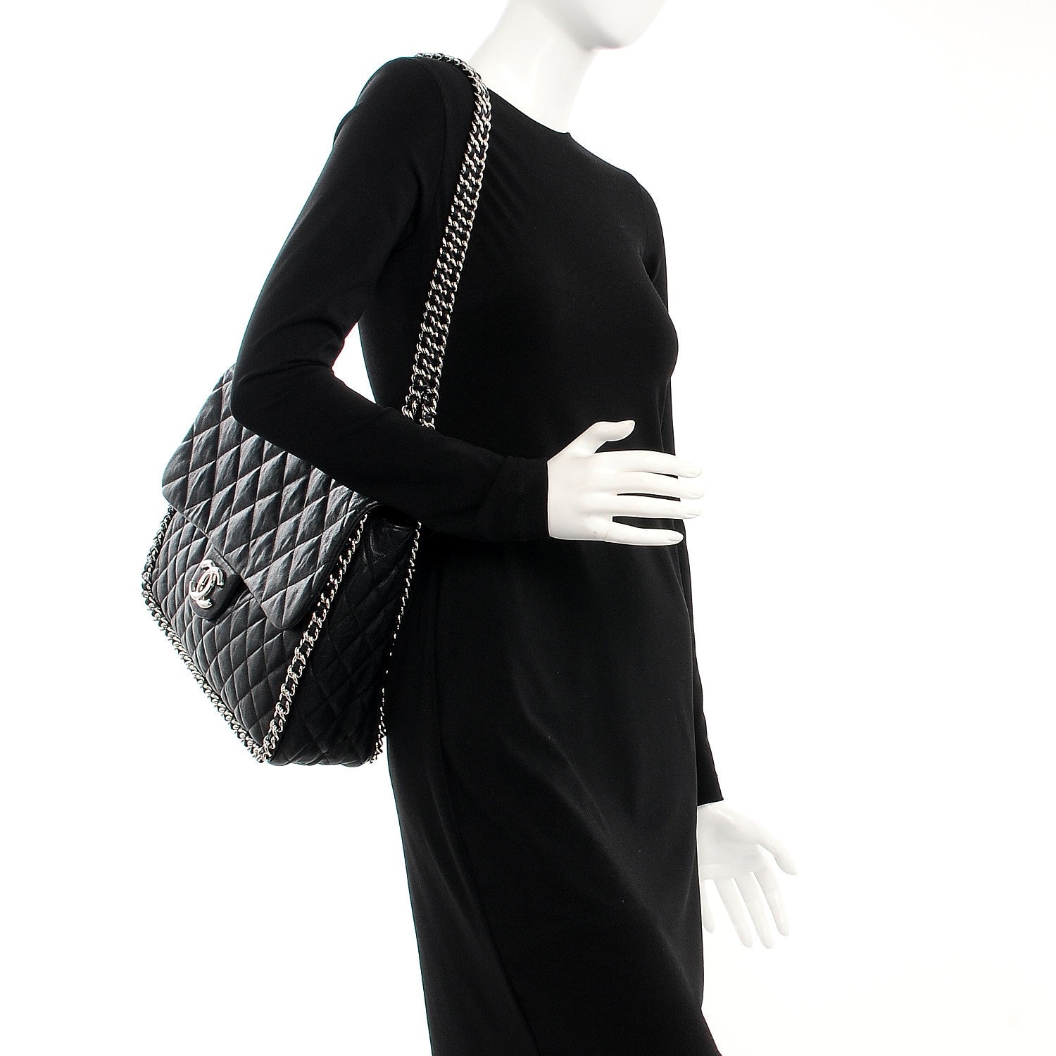 Chanel Washed Lambskin Quilted Maxi Chain Around Flap Black 2 of 8