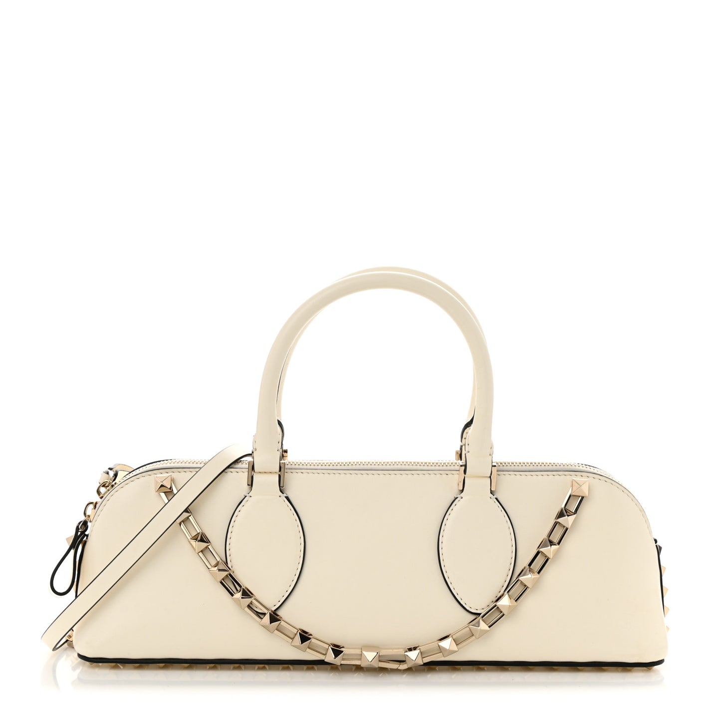 Smooth Calfskin Rockstud East West Top Handle Bag Ivory