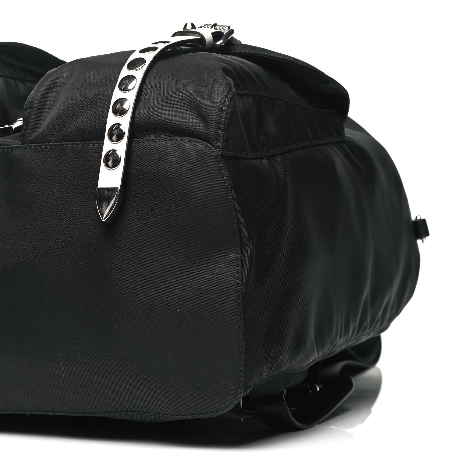 Prada Nylon New Vela Studded Backpack Black White 6 of 9