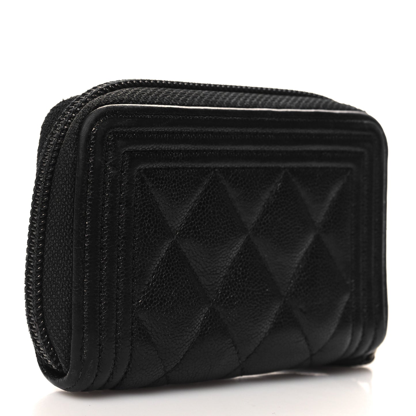 Caviar Quilted Boy Zip Around Coin Purse Wallet Black