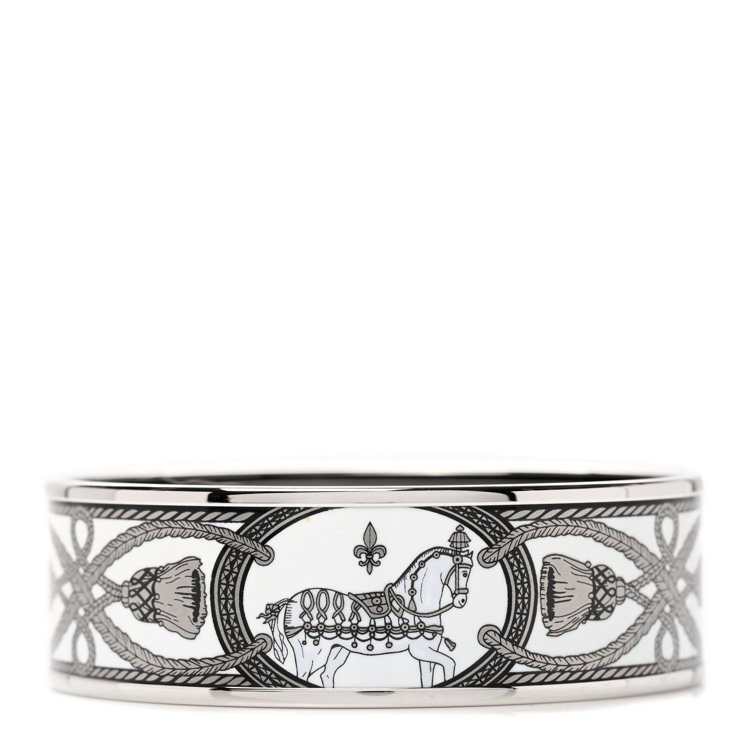 Hermes Enamel Printed Wide Grand Apparat Bracelet 70 White 1 of 5