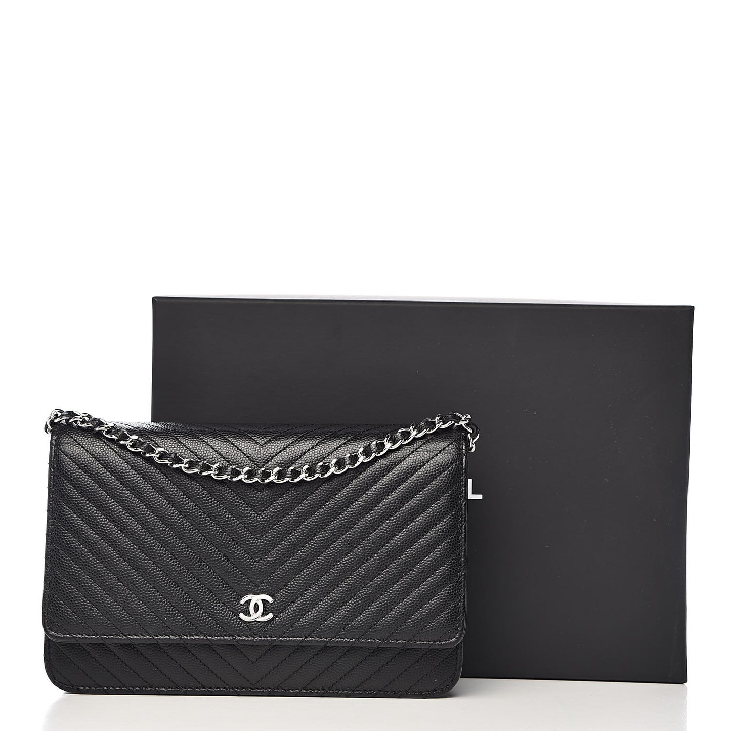 Caviar Chevron Quilted Wallet On Chain WOC Black