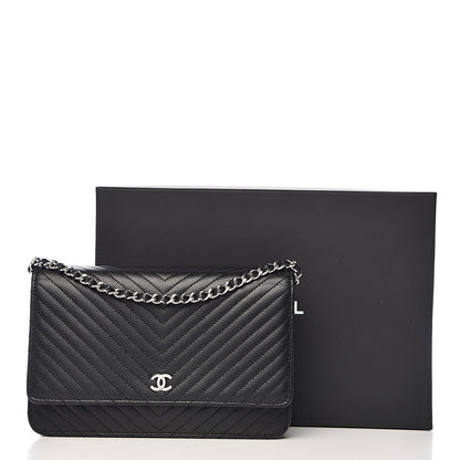 Chanel Caviar Chevron Quilted Wallet On Chain WOC Black 19 of 19