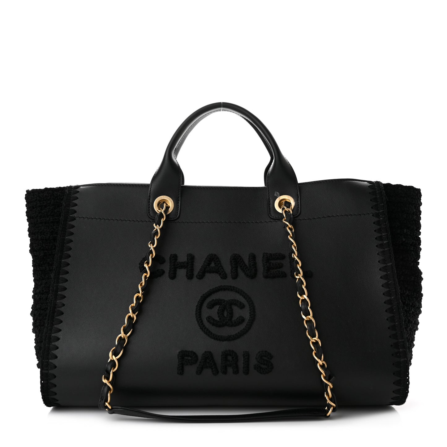 Calfskin Knit Medium Deauville Tote Black