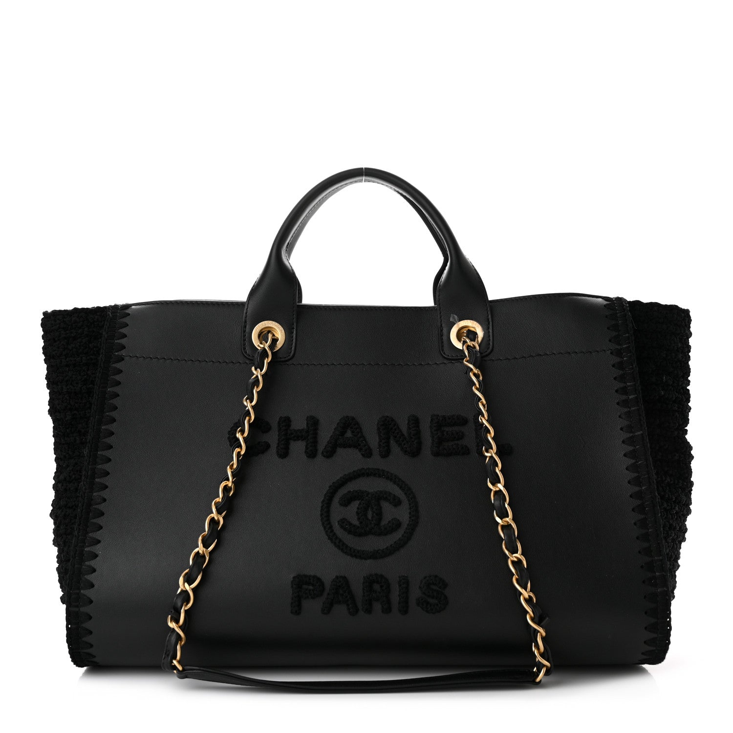 Chanel Calfskin Knit Medium Deauville Tote Black 1 of 9