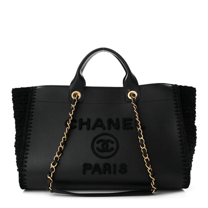 Chanel Calfskin Knit Medium Deauville Tote Black 1 of 9