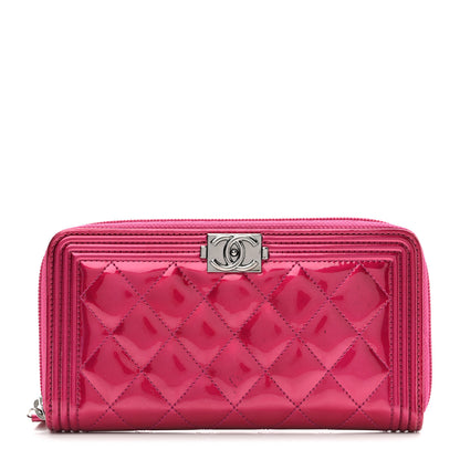 Chanel Metallic Patent Calfskin Quilted Boy L-Gusset Zip Wallet Pink 1 of 11