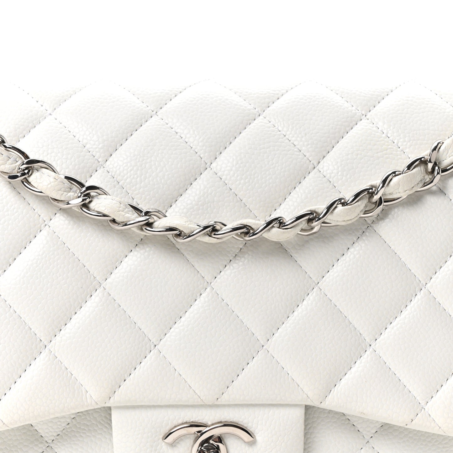 Caviar Quilted Jumbo Double Flap White