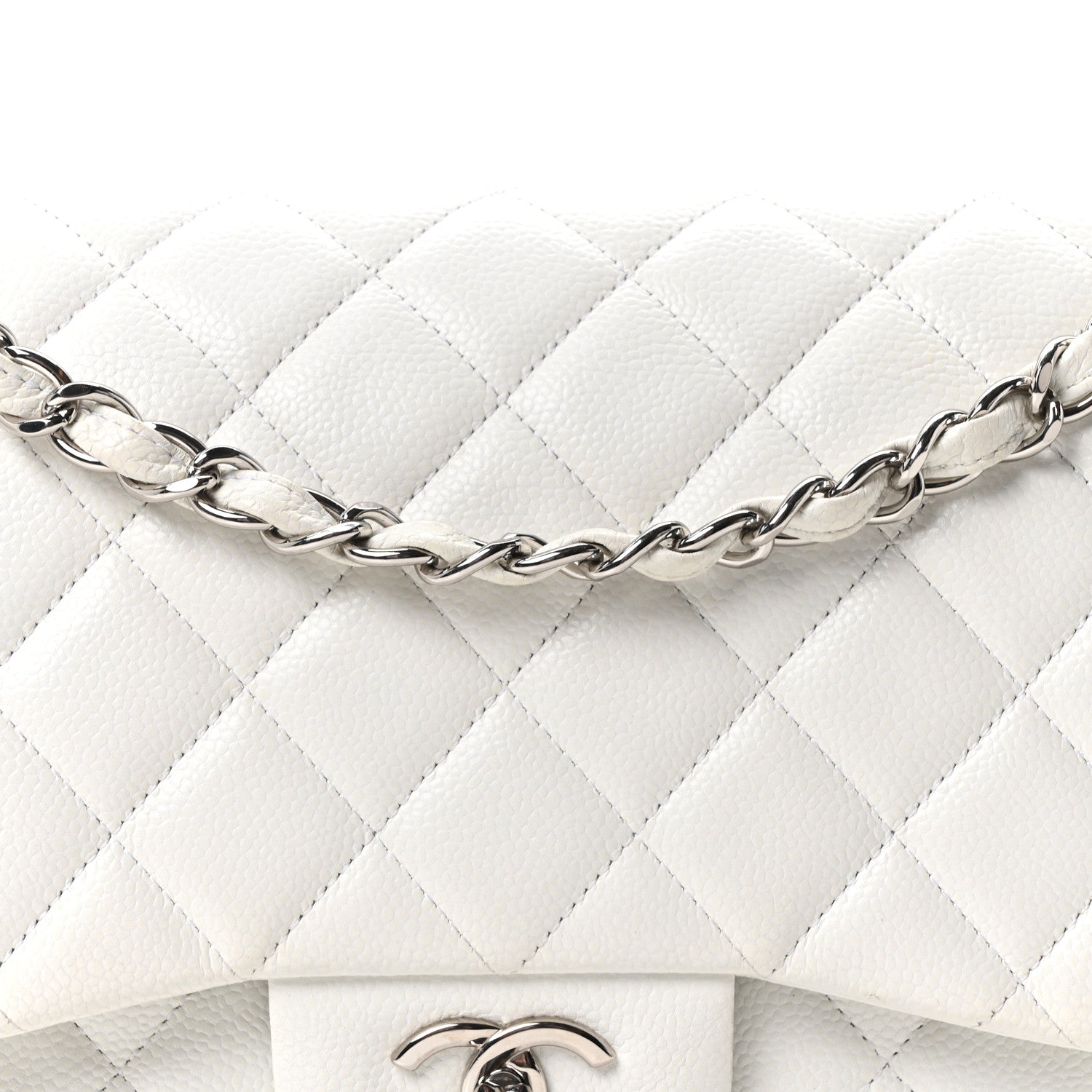 Chanel Caviar Quilted Jumbo Double Flap White 8 of 10