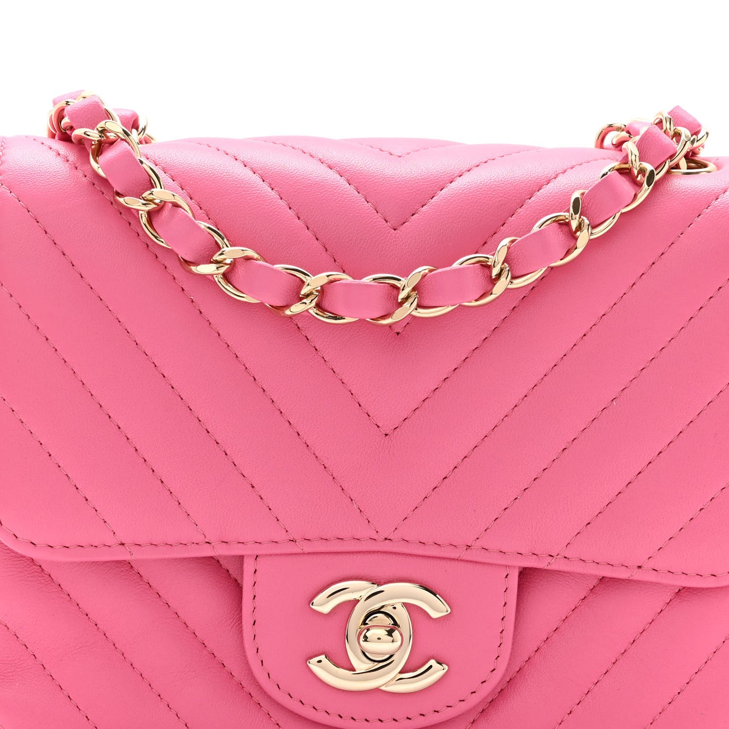 Lambskin Chevron Quilted Mini Square Flap Pink