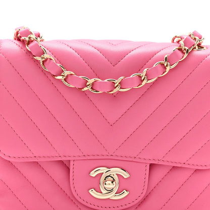 Chanel Lambskin Chevron Quilted Mini Square Flap Pink 8 of 11