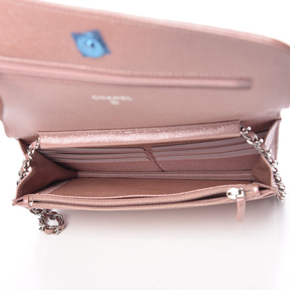 Chanel Metallic Caviar Chevron Quilted Vintage Mademoiselle Wallet On Chain WOC Pink 5 of 11