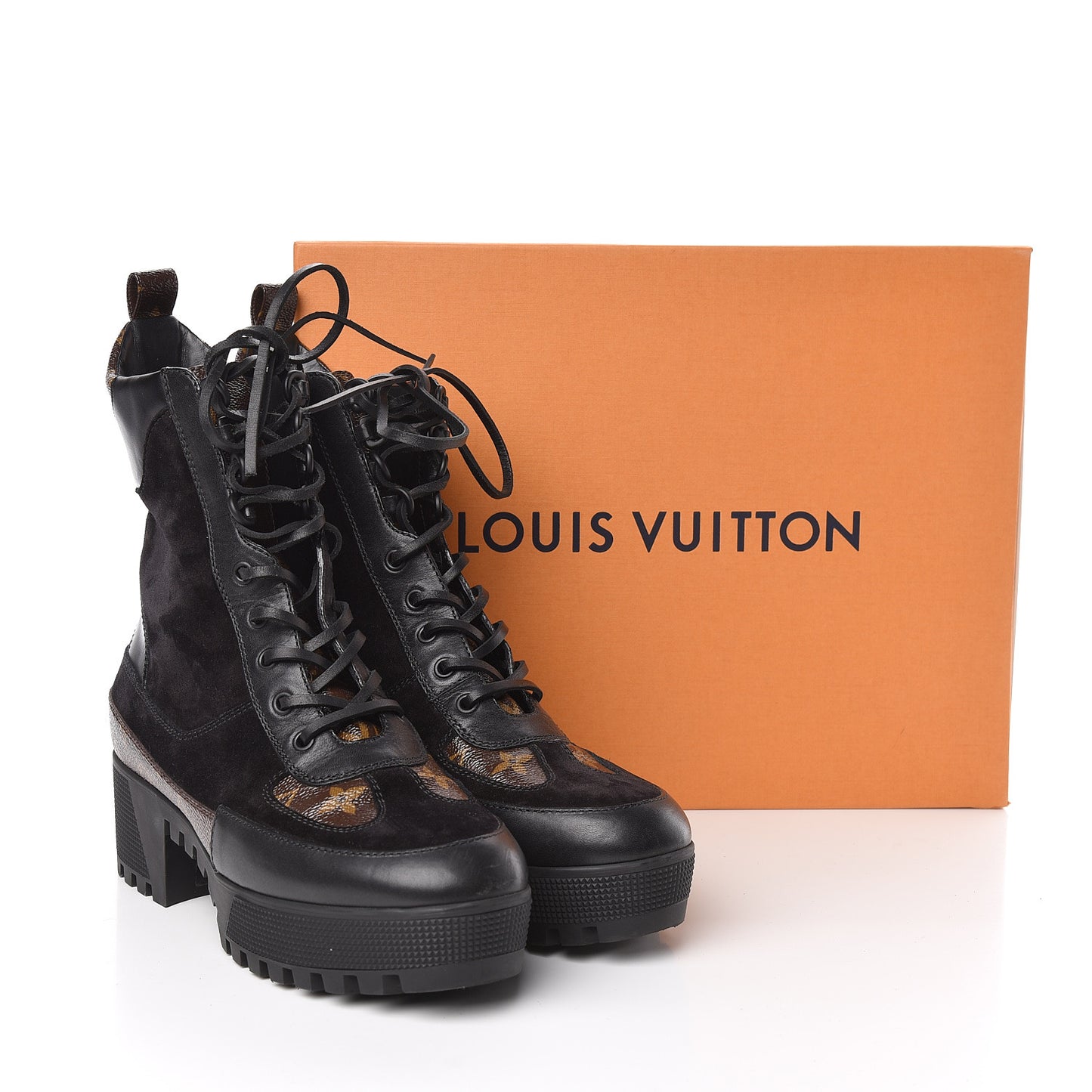 Suede Calfskin Monogram Laureate Platform Desert Boots 40 Black
