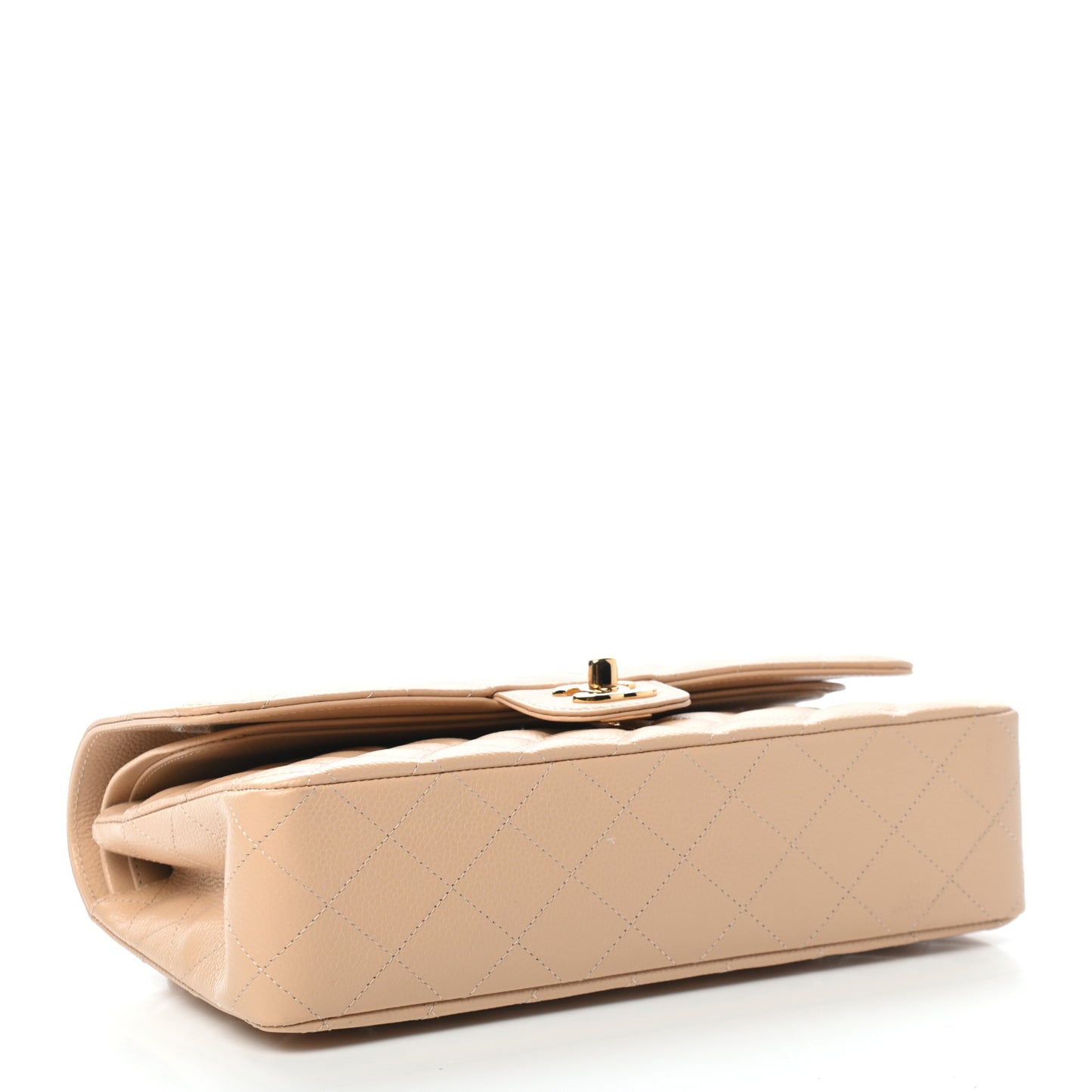 Caviar Quilted Medium Double Flap Beige